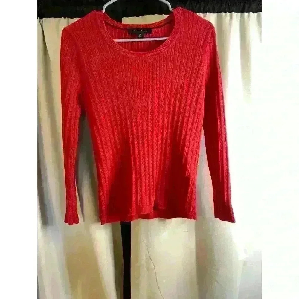 Tommy Hilfiger Tommy Jeans Cable Knit Wool Sweater Womens Small Red
